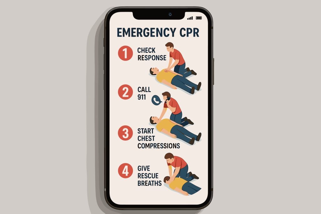 guide to emergency cpr steps displayed on a smart phone screen